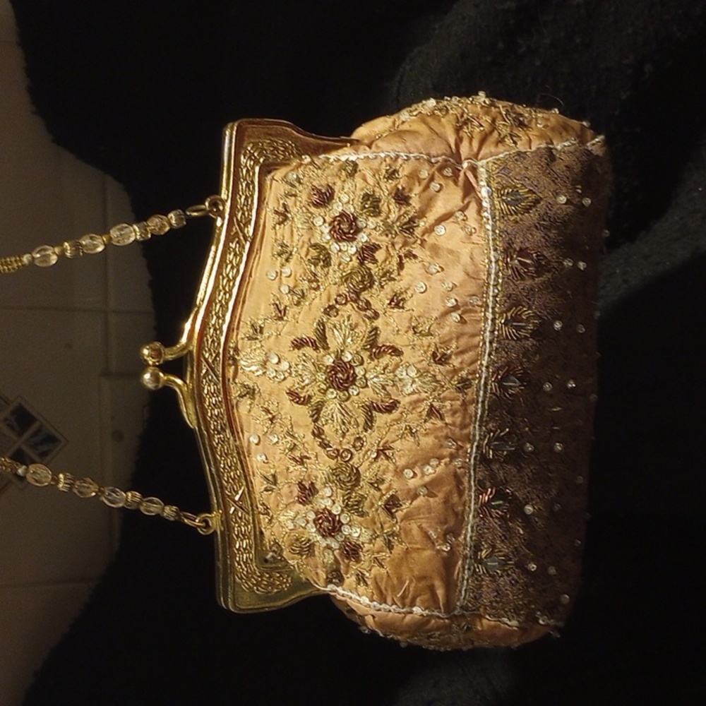 Small light and darker tan beaded bag  Christiana brand